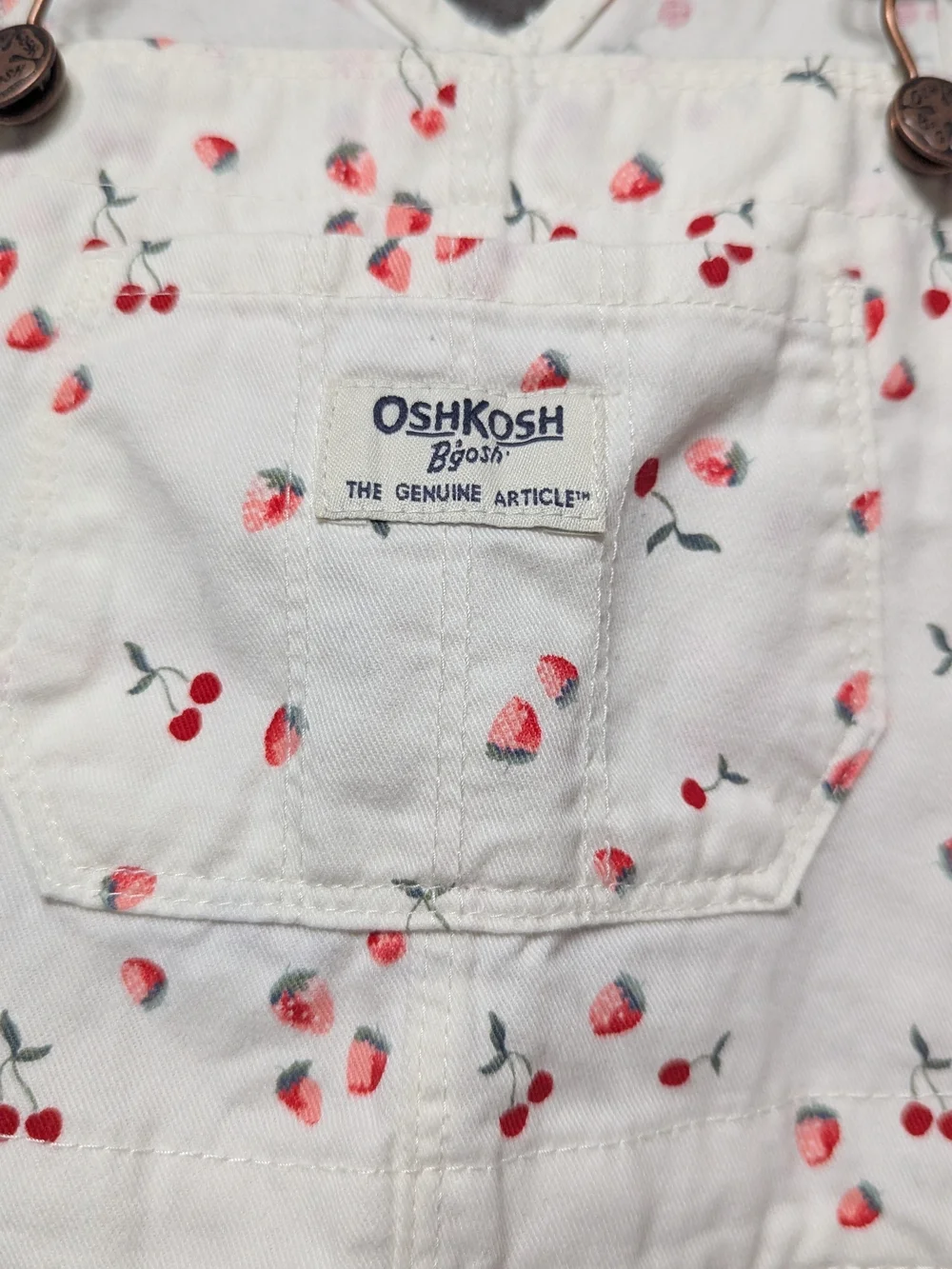 OshKosh B'gosh White Overall Dress with Red Cherry Print